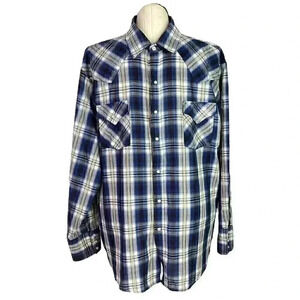 Ely Cattleman Men XXL Plaid Snap Up Western Shirt Cotton Blend Blue Multicolor